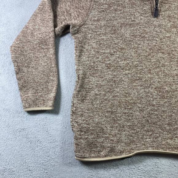 Chaps Sweater Men Large Brown 1/4 Zip Pullover Fleece Sweatshirt Pockets Logo - Picture 7 of 16